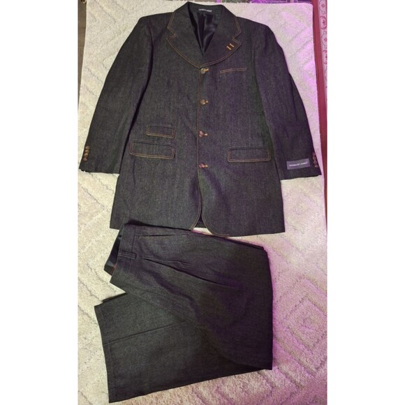 Vittorio St. Angelo Denim 2 Piece Suit Mens Pants Sz 36R Blazer Sz 42R Black Y2K